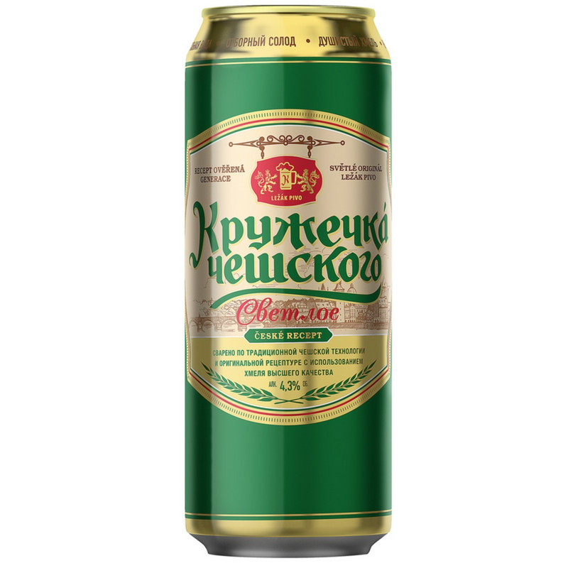 Пиво Кружечка Чешского светлое 4.3%, 450мл