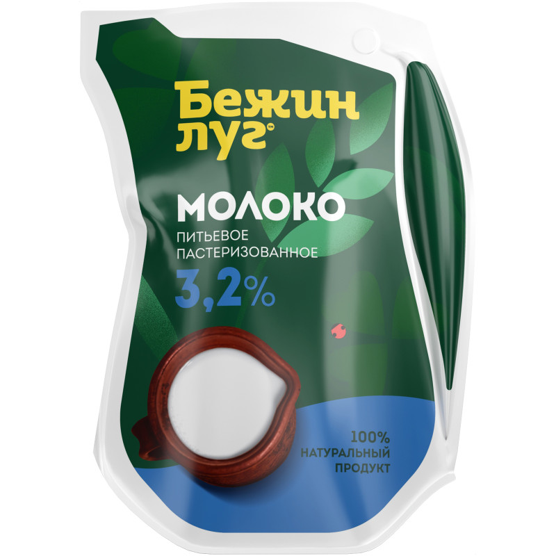 Молоко Бежин Луг питьевое пастеризованное 3.2%, 900мл