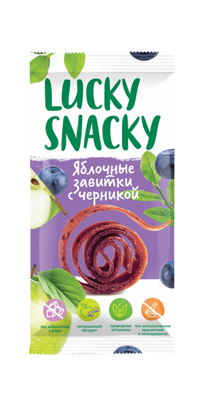 Пастилки Lucky Snacky Яблочные завитки фруктово-ягодные с черникой, 20г