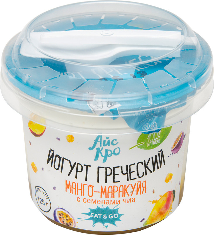 Йогурт Icecro греческий манго-маракуйя-чиа 3%, 125г