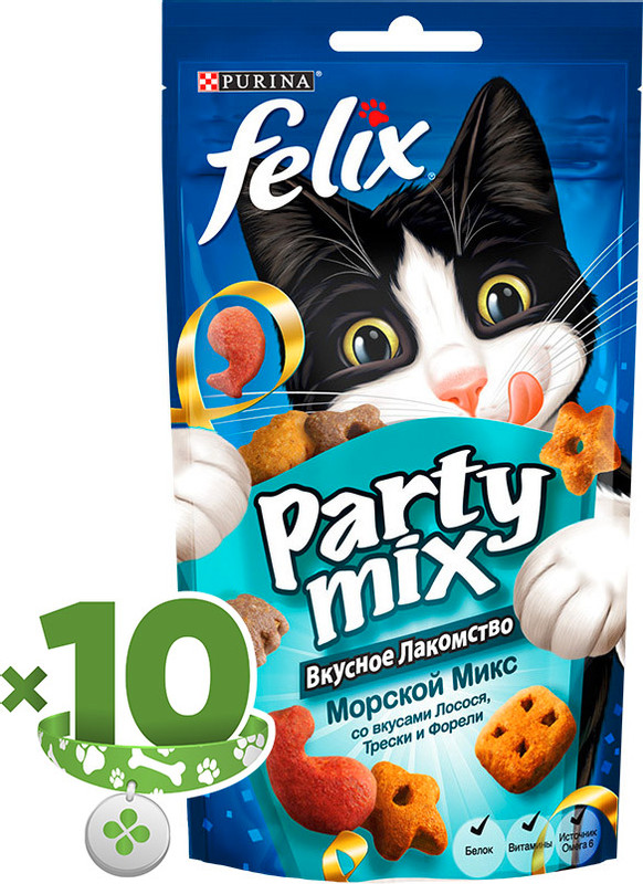 Лакомство Felix Party Mix Морской микс лосось-треска-форель для кошек, 60г