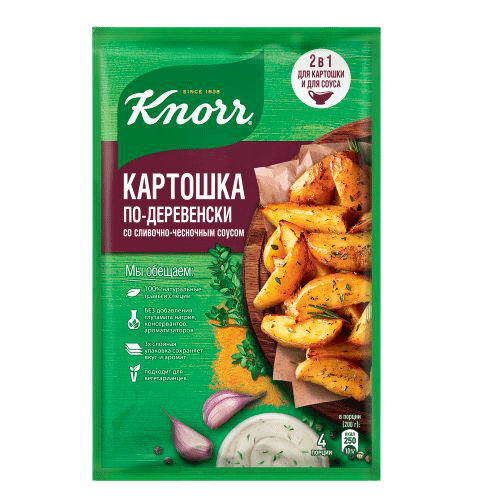 Приправа Knorr картошка по-деревенски со сливочно-чесночным соусом, 28г
