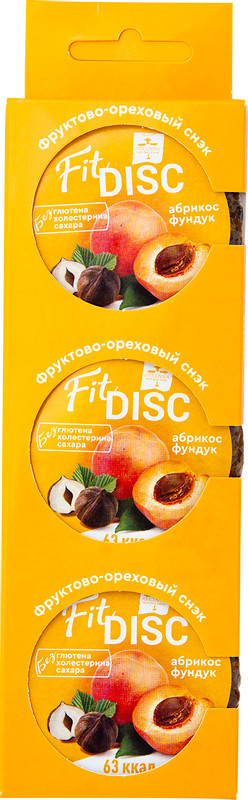 Снэк Fit Disc фруктово-ореховый с абрикосом и фундуком без глютена, 3х25г
