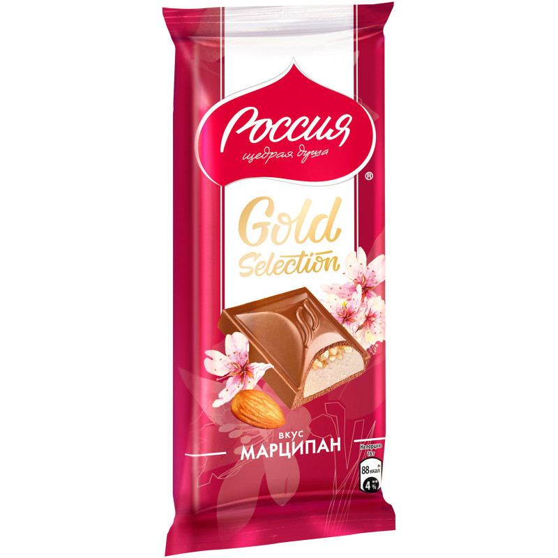 Шоколад Россия-Щедрая Душа Gold Selection молочный миндаль-марципан, 80г — фото 2
