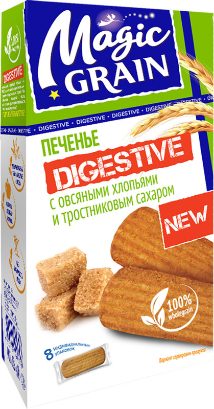 Печенье Magic Grain Digestive сдобное с овсяными хлопьями и тростниковым сахаром, 240г — фото 1
