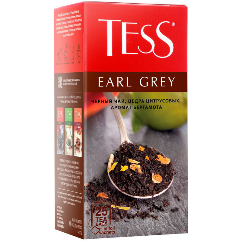 Чай Tess Эрл Грей чёрный байховый с ароматом бергамота в пакетиках, 25х1.6г — фото 2