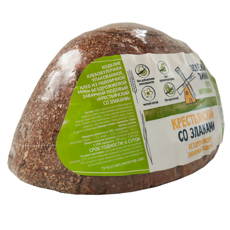 Хлеб Крестьянский пшеничный бездрожжевой подовый со злаками Зелёная Линия, 300г — фото 2