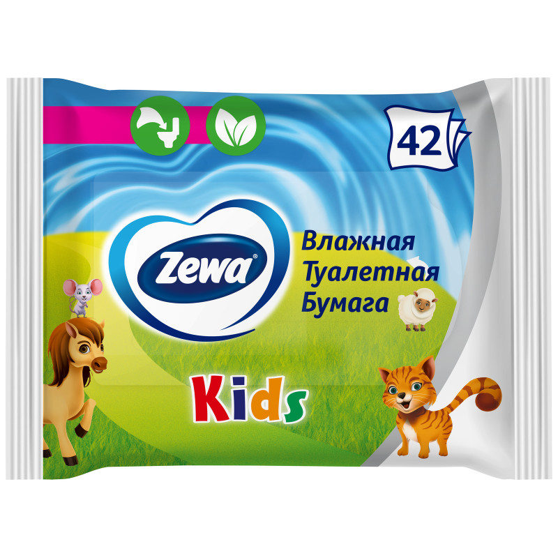 Туалетная бумага Zewa Kids влажная, 42шт