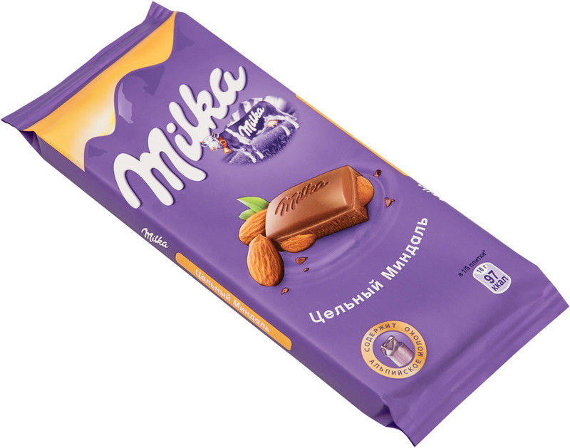 Шоколад молочный Milka с цельным миндалём, 90г — фото 2