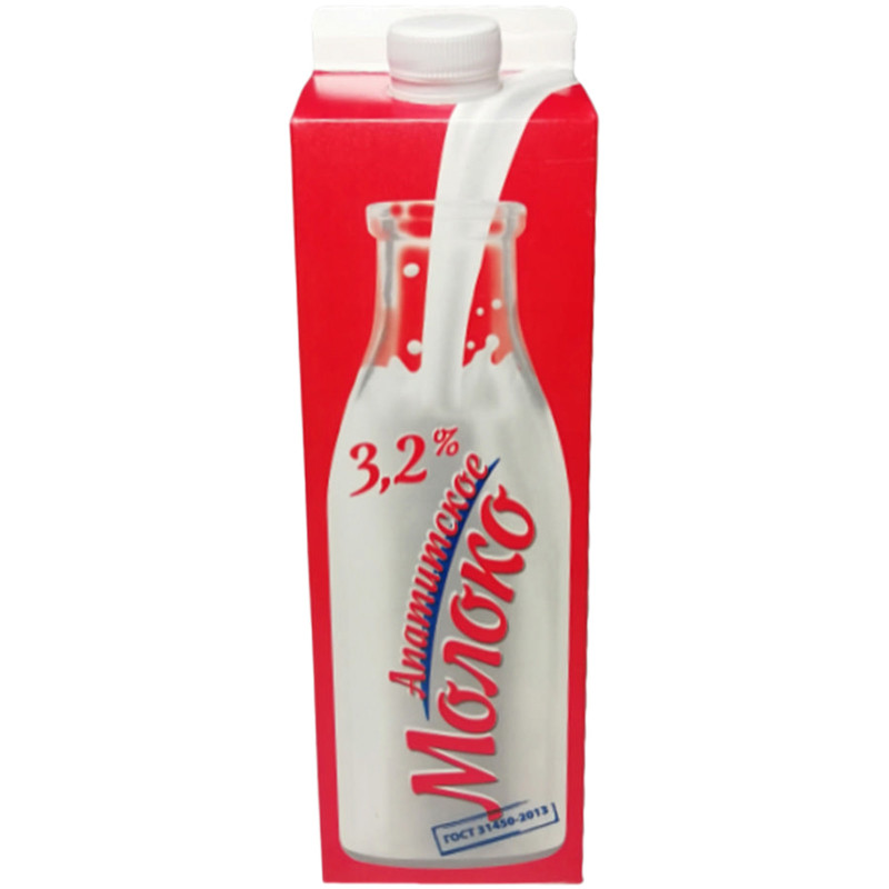 Молоко Апатитская Бурёнка пастеризованное 3.2%, 1л