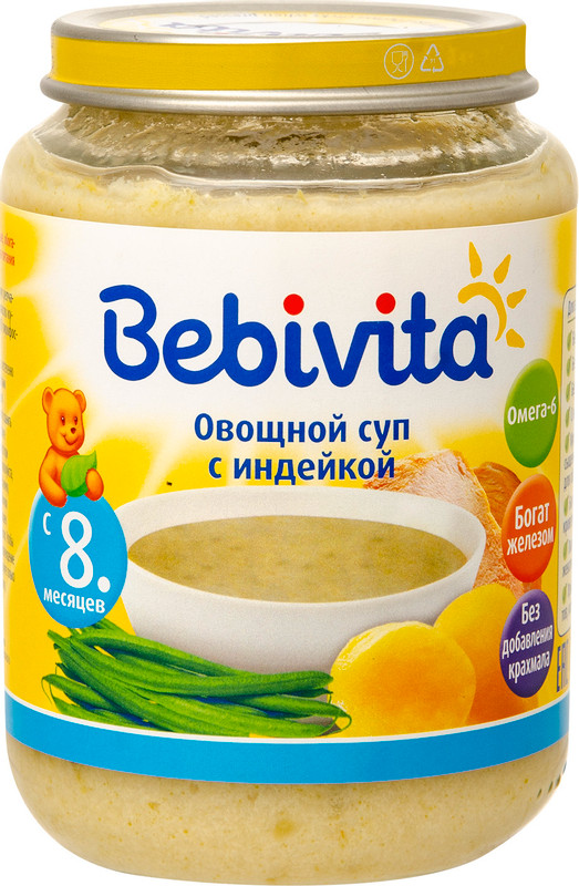 Суп Bebivita овощной с индейкой с 8 месяцев, 190г
