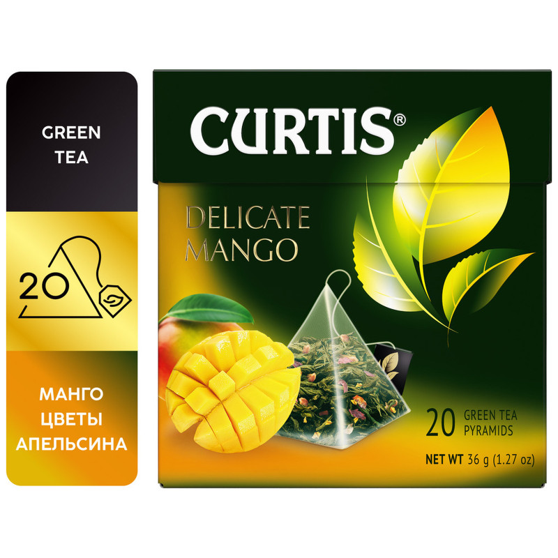 Чай Curtis Delicate Mango зелёный в пирамидках, 20х1.8г — фото 1