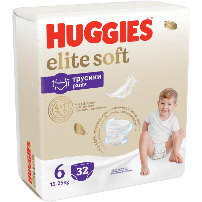 Подгузники-трусики Huggies Elite Soft р.6 15-25кг, 32шт — фото 1