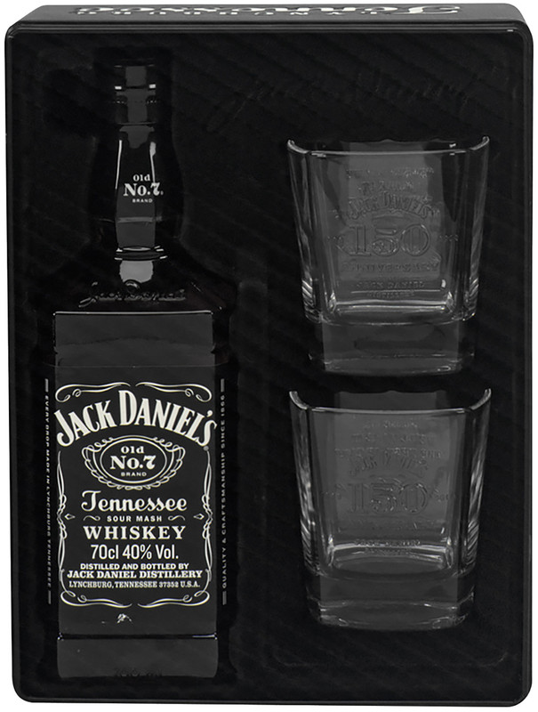 Виски Jack Daniels Тенесси Old No.7 40% в подарочной упаковке, 700мл + 2 стакана