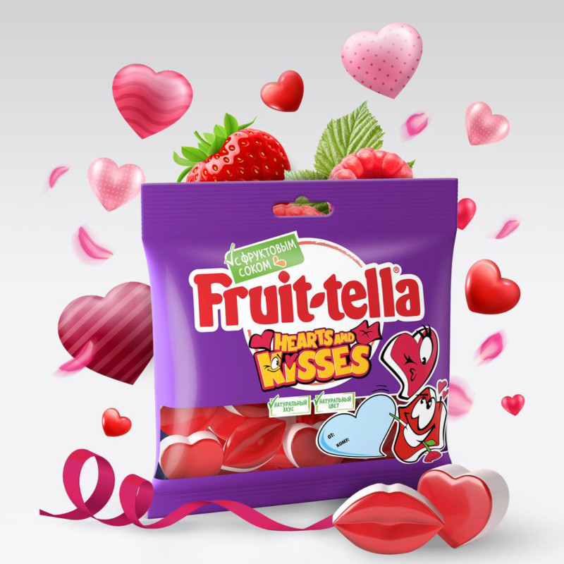 Мармелад Fruittella Hearts and Kisses жевательный, 100г — фото 1
