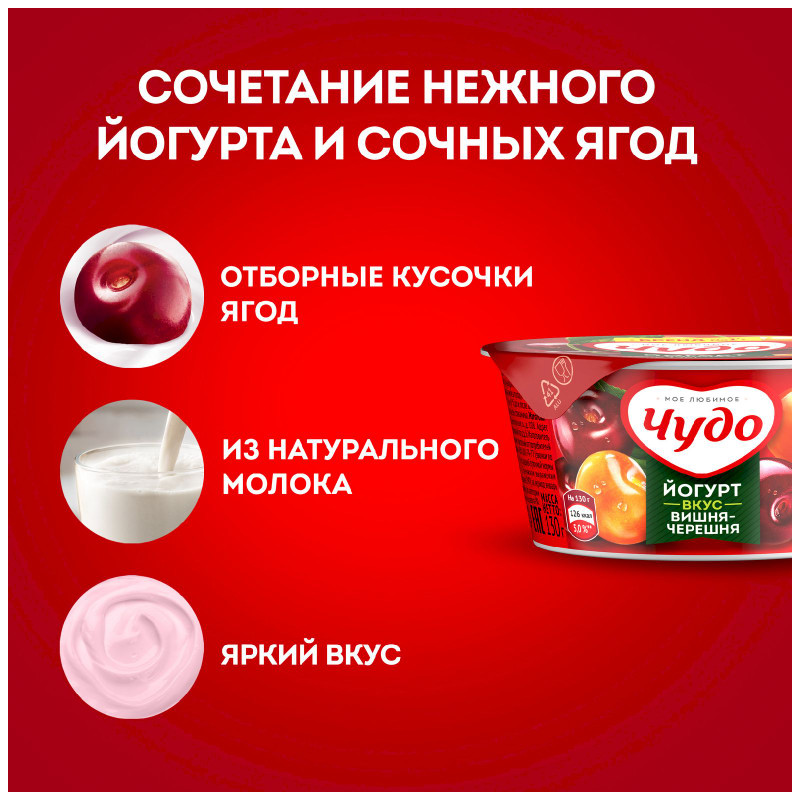 Йогурт Чудо густой со вкусом Вишня-черешня 2%, 130г — фото 3