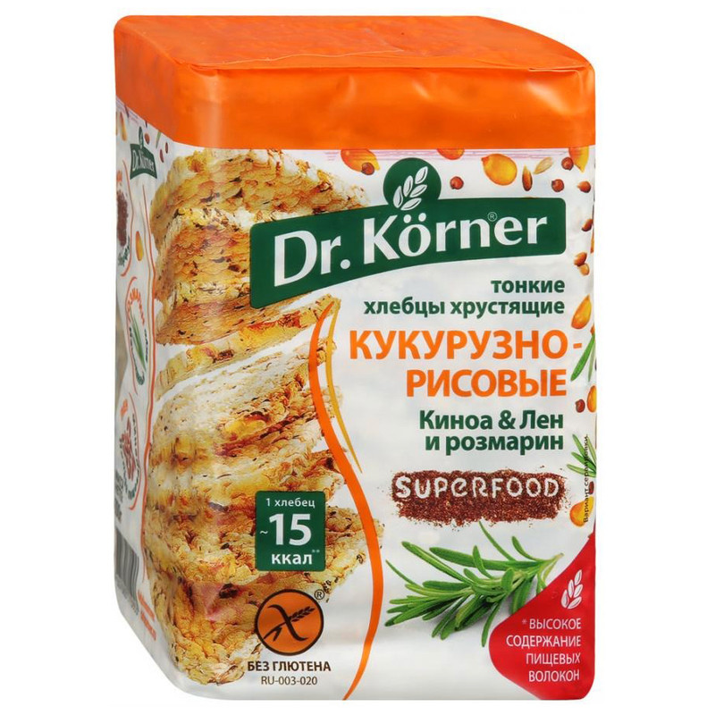 Хлебцы Dr.Korner Кукурузно-рисовые с киноа-льном-розмарином, 100г