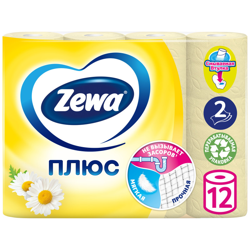 Туалетная бумага Zewa Плюс с ароматом ромашки 2 слоя, 12шт