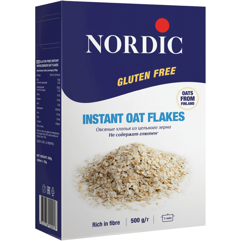 Хлопья Nordic овсяные из цельного зерна без глютена, 500г — фото 1