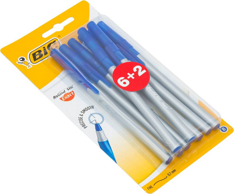 Ручки Bic Round Stic Exact шариковые синие, 4шт + 2шт в подарок — фото 4