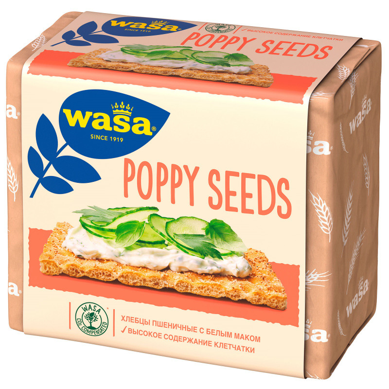 Хлебцы Wasa Poppy Seeds пшеничные с посыпкой из белого мака, 240г — фото 1