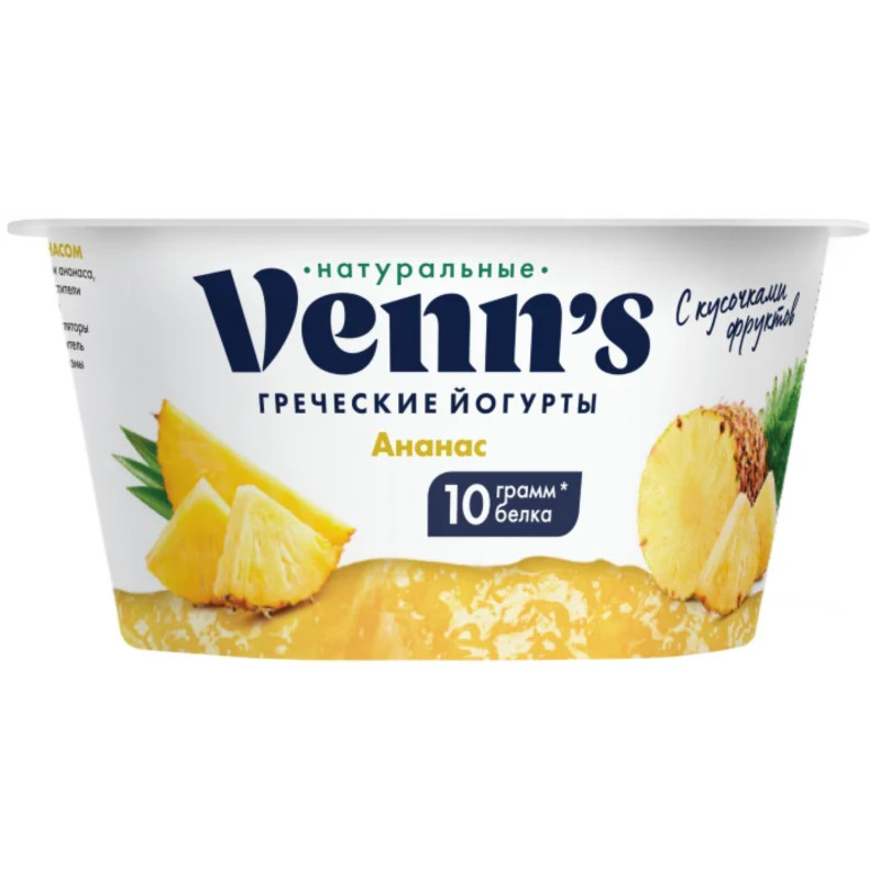 Йогурт Venns греческий ананас обезжиренный 0.1%, 130г — фото 1