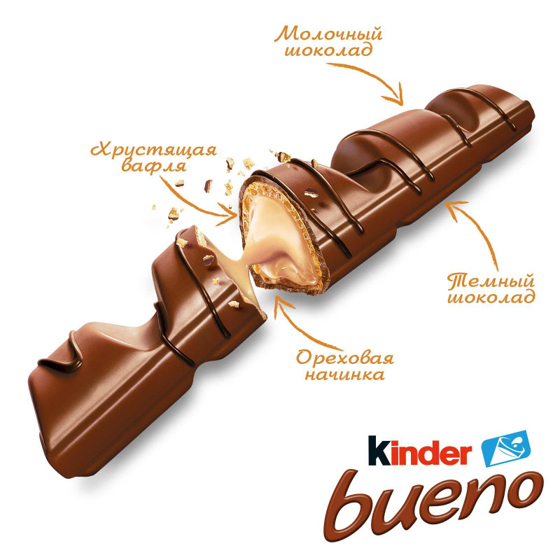 Вафельный батончик Kinder Bueno, 129г — фото 2