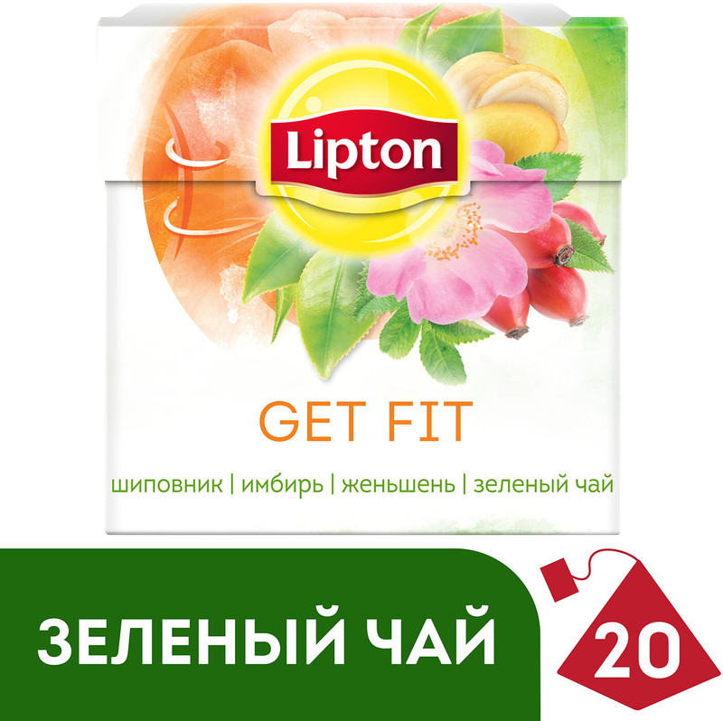 Чай Lipton Energy Surge зелёный с гуараной, кардамоном и лакрицей в пирамидках, 20x1.8г — фото 1