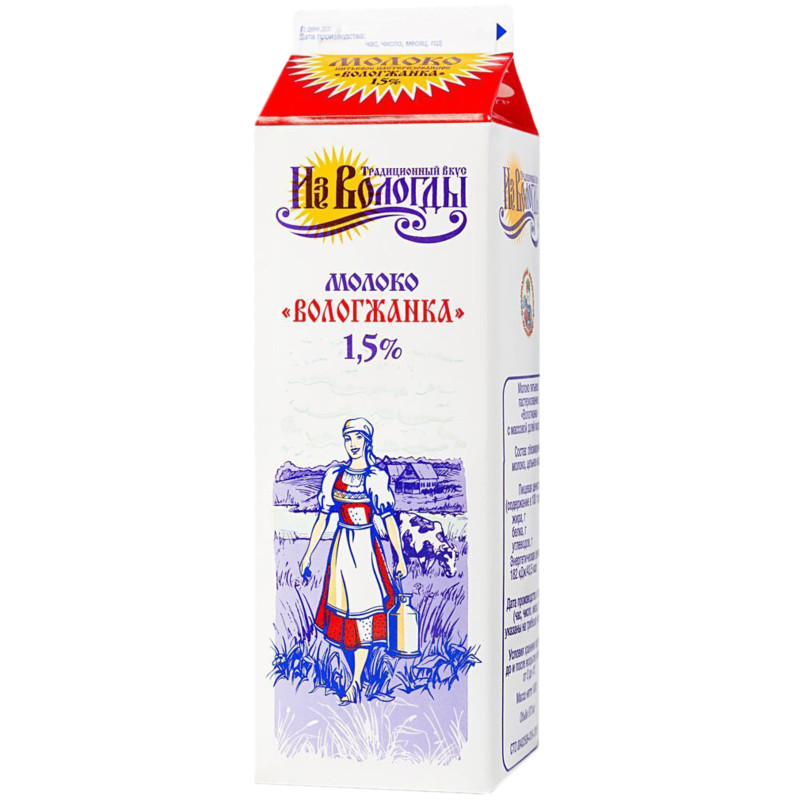 Молоко Вологжанка пастеризованное 1.5%, 1л