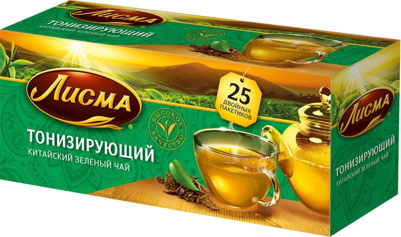 Чай Лисма Тонизирующий зелёный в пакетиках, 25x2г