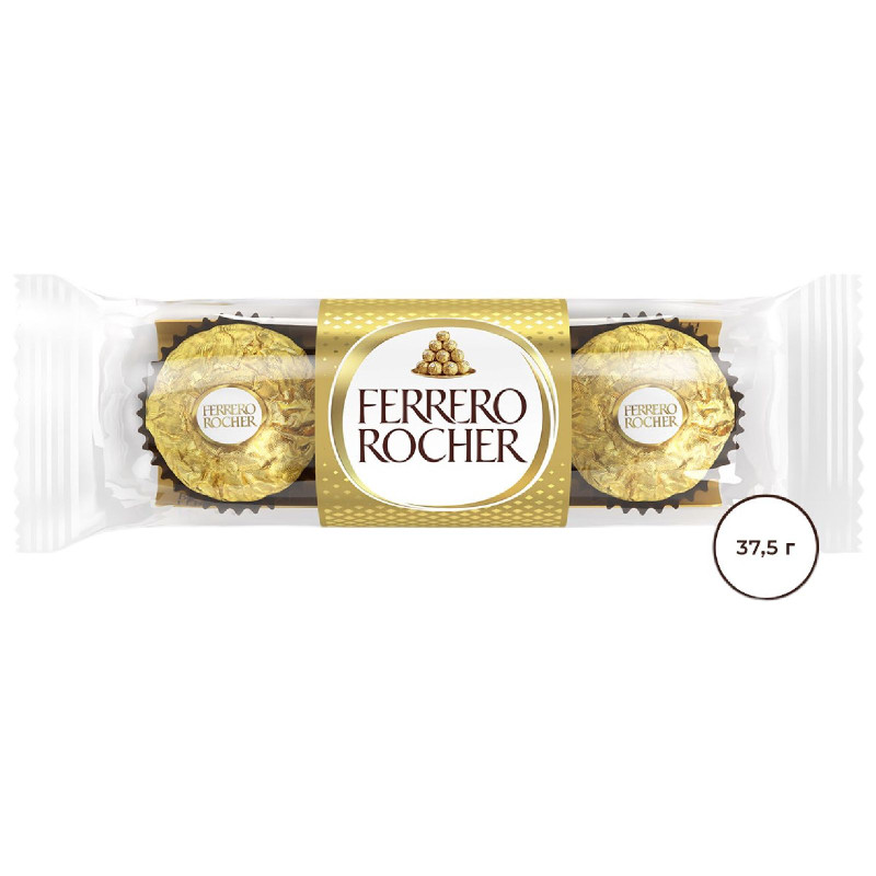 Конфеты Ferrero Rocher молочный шоколад и лесной орех, 37.5г — фото 1