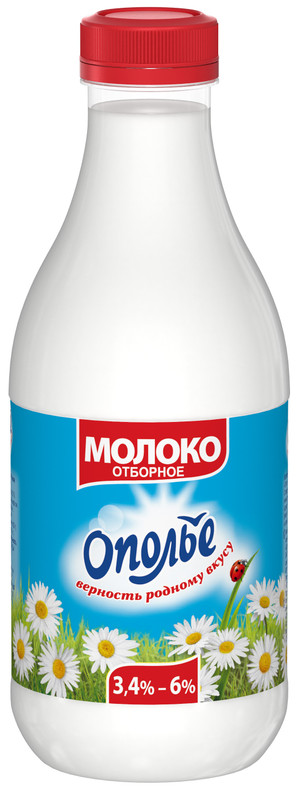 Молоко Ополье отборное цельное питьевое 3.4-6%, 930мл