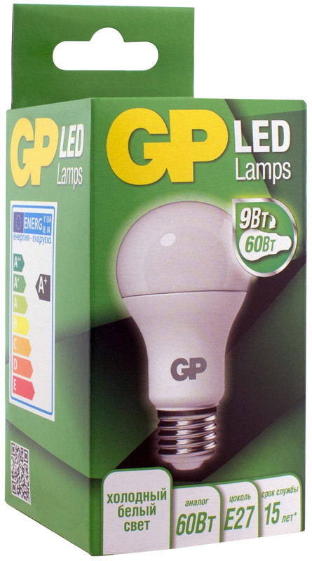 Лампа светодиодная GP LED A60 E27 40K 2CRB 9W, холодный свет — фото 6