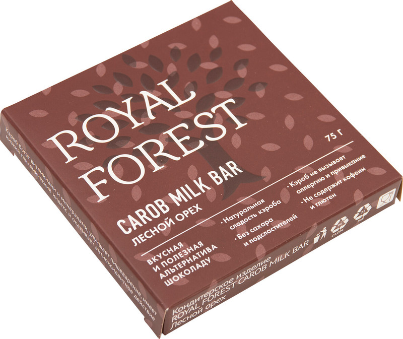 Шоколад Royal Forest Carob Milk Bar лесной орех, 75г