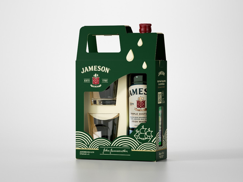 Виски Jameson 40% в подарочной упаковке, 700мл + 2 бокала