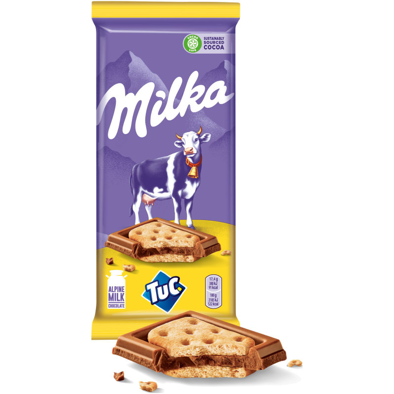Шоколад молочный Milka с соленым крекером Tuc, 87г — фото 2