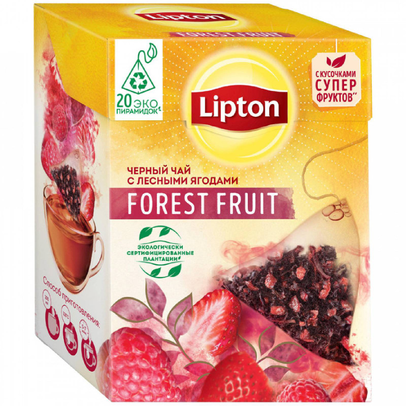 Чай Lipton Forest Fruit чёрный с лесными ягодами в пирамидках, 20х1.47г