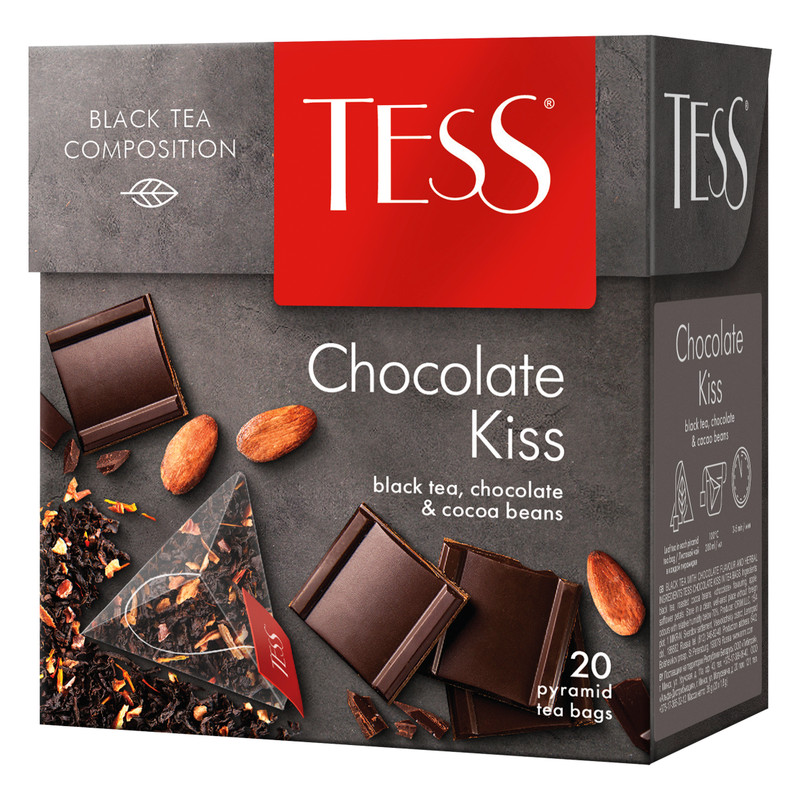 Чай Tess Choсolate Kiss чёрный байховый в пирамидках, 20х1.8г — фото 1