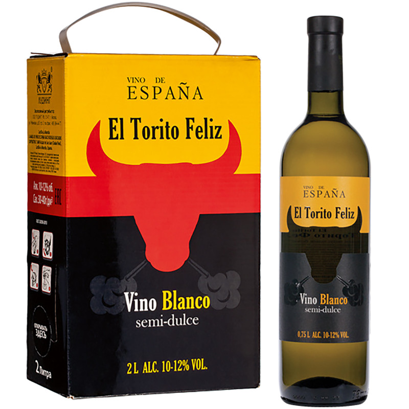Вино El Torito Feliz белое полусладкое 10-12%, 750мл
