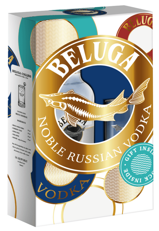 Водка Beluga Нобл 40% в подарочной упаковке, 700мл + стакан