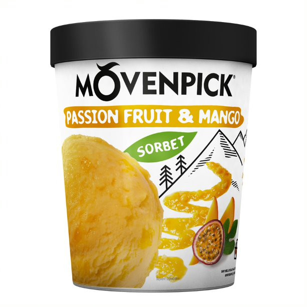 Десерт Movenpick Sorbet Passion Fruit & Mango с маракуйя и манго взбитый замороженный, 300г