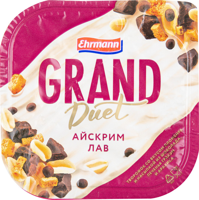 Десерт творожный Grand Duet Айскрим лав пломбир-арахис-печенье-шоколад 9.1%, 138г — фото 2