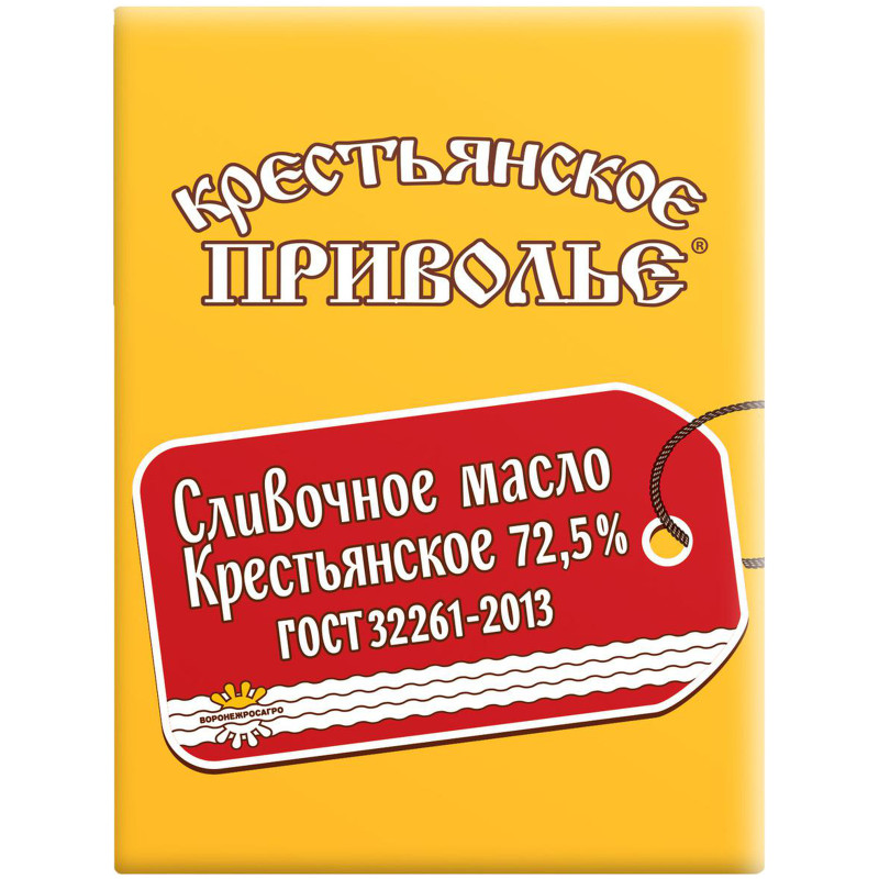 Масло сладкосливочное Крестьянское Приволье Крестьянское несолёное 72.5%, 180г
