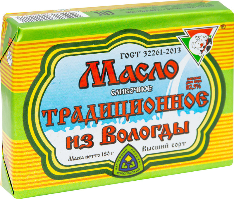 Масло сливочное Из Вологды Традиционное 82.5%, 180г - купить с доставкой в Москве в Перекрёстке