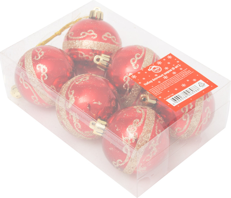 Набор ёлочных шаров Santa Club 6см красный с золотым AR3/A6006H021/R, 6шт — фото 1