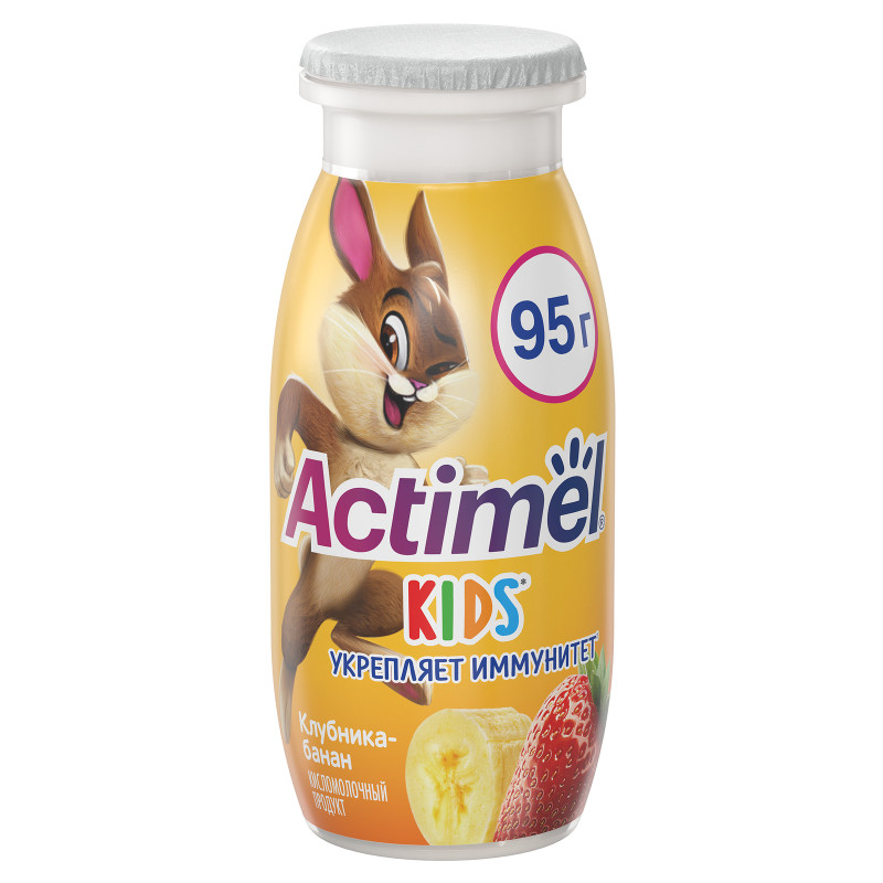 Продукт Actimel кисломолочный Сюрприз обогащенный клубника-банан для детей 1.5%, 95мл