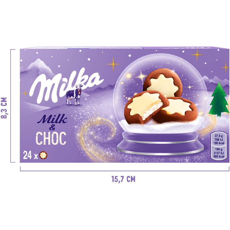 Печенье Milka Milk and choc white с молочной начинкой и какао, 150г — фото 1