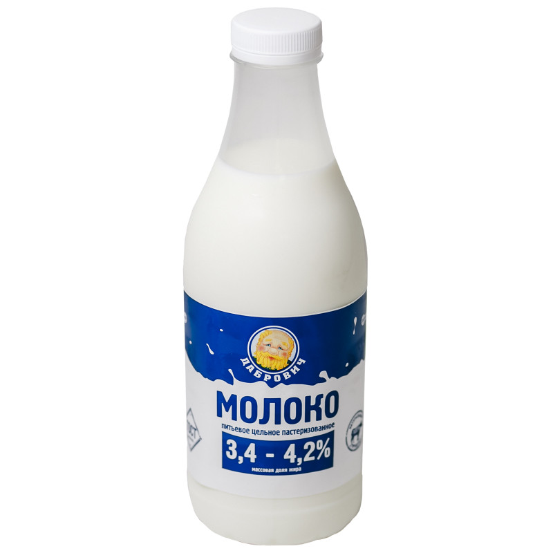 Молоко Дабрович цельное питьевое пастеризованное 3.4-4.2%, 906мл
