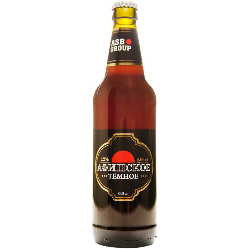 Пиво Афипское тёмное непастеризованное фильтрованное 4.5%, 500мл