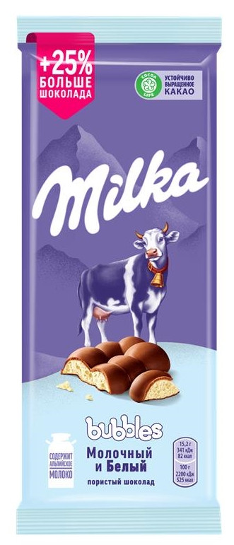 Шоколад Milka молочный с белым пористым шоколадом, 95г — фото 1